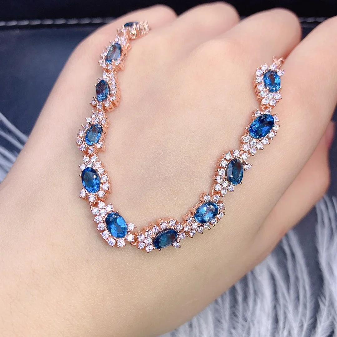 925 Sterling Silver Set All-Natural Topa Stone Bracciale Squisita Moda Donna Gioielli Squisiti Gioielli Da Sposa Di Lusso