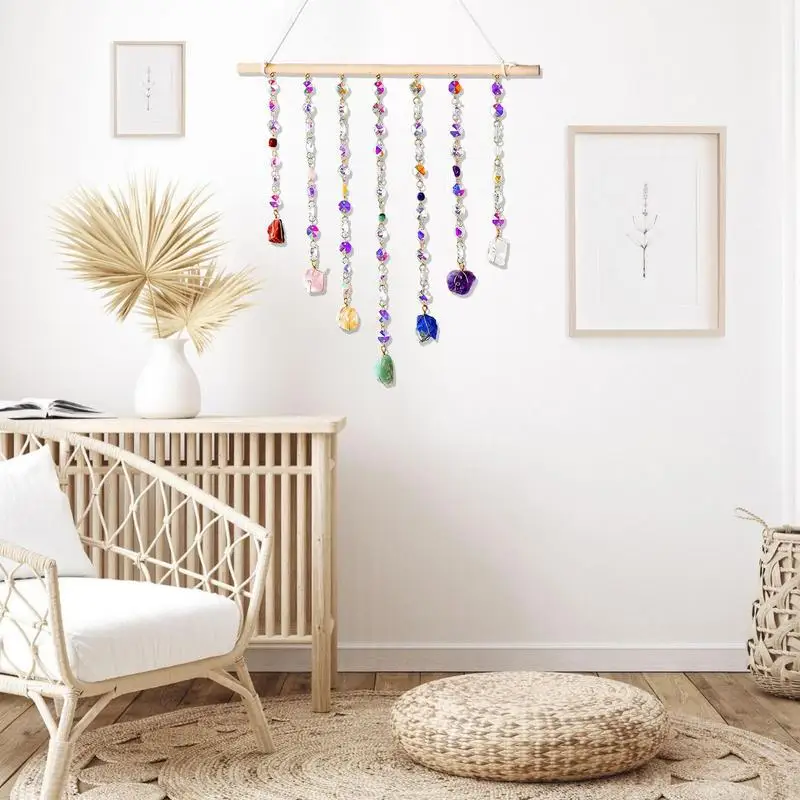 Sun catcher Crystal Wind Chimes With Chain Hanging Handmade Craft Colorful Rainbow Prism Light Catcher Christmas Garden Decor