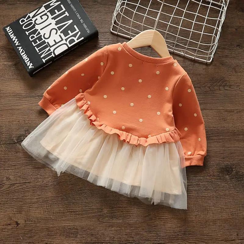 Girls' Dress Spring Autumn Baby Long Sleeved Hoodie Dresses Sweet Children's Princess Clothing Fashion Gauze Girls Clothes Ropa