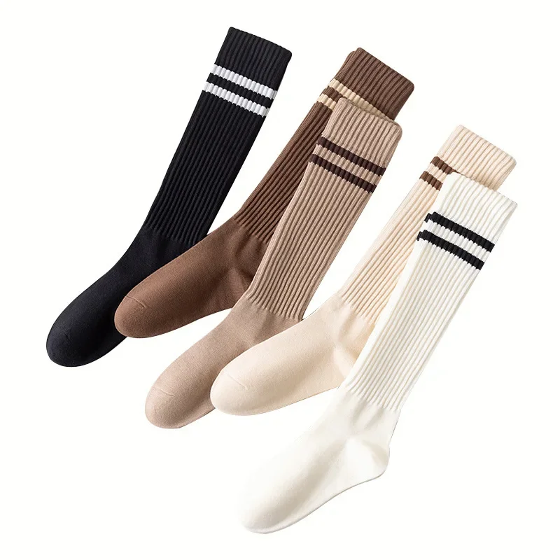 Girl Children's Calf Socks Autumn and Winter Thickened Mid-lenght Stockings Ins White Stripe Stockings