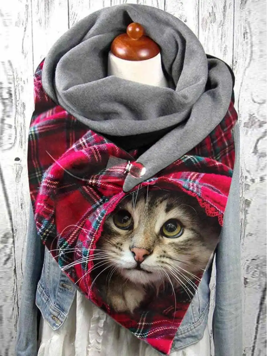 

Women's Christmas Plaid Cat Print Casual Scarves And Shawls