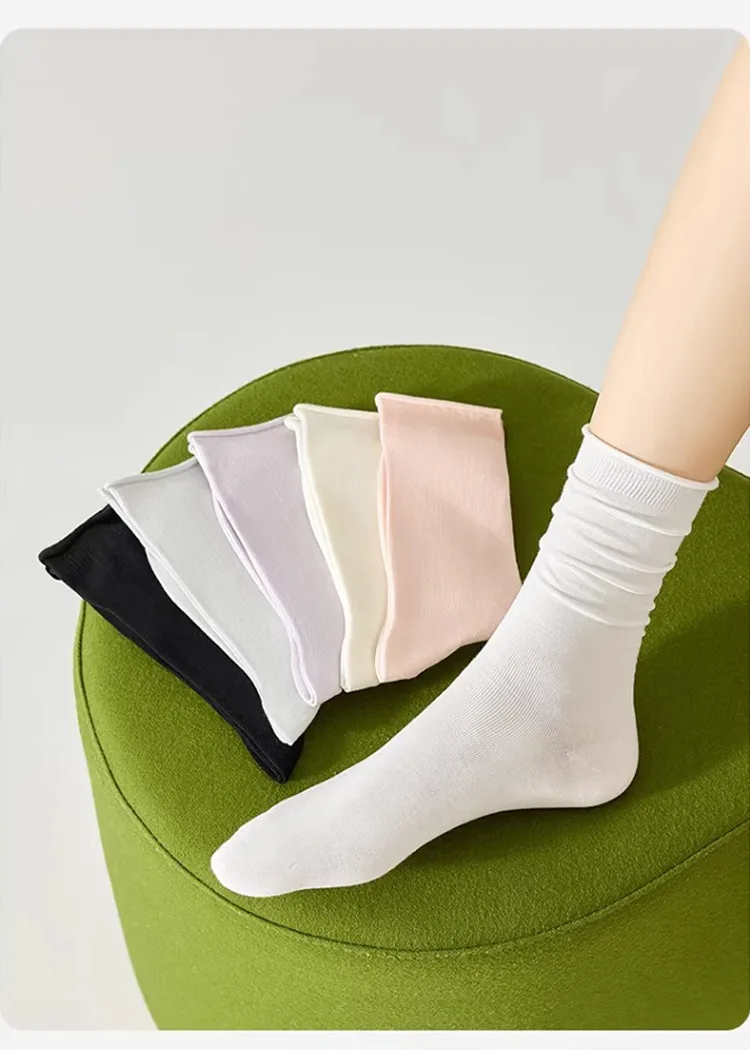 1 Paar Damen Mid-Tube-Stapelsocken, einfarbig, mit flachem Boden, Freizeitsocken, weiß, Frühling und Herbst, Sommer-Stapelsocken – Detail 4