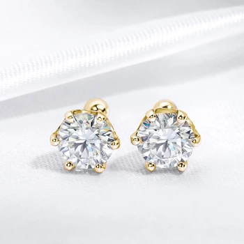 18K Gold Plated 0.2-2ct Moissanite Stud Earrings for Women Men S925 Silver 6 Claws Screw Ear Studs Fine Jewelry with Certificate 2