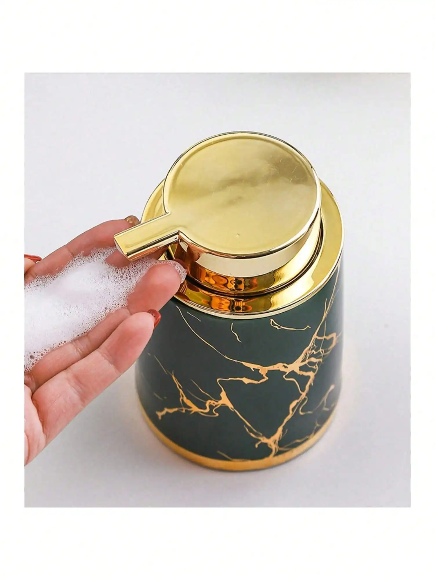 400ml Light Luxury Ceramic Marble Texture Refillable Press Mousse Foaming Soap Dispenser For Bottling, Filling Facial Cleanser 6