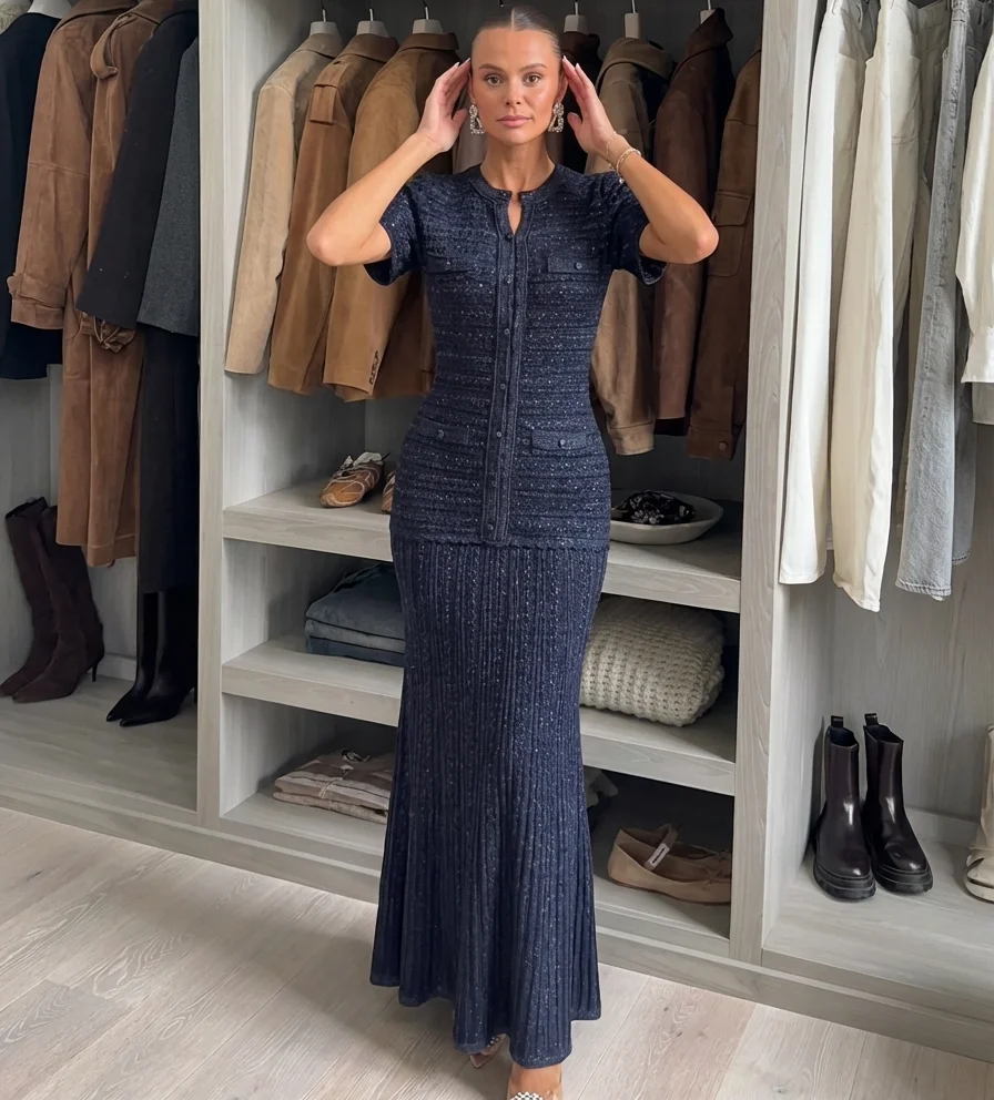 Robe longue chic pour femme à manches courtes, coupe ajustée, style rétro texturé, simple boutonnage, style urbain, Vistidos 2026, décontractée et respirante 1 Robe longue chic pour femme à manches courtes, coupe ajustée, style rétro texturé, simple boutonnage, style urbain, Vistidos 2026, décontractée et respirante 1