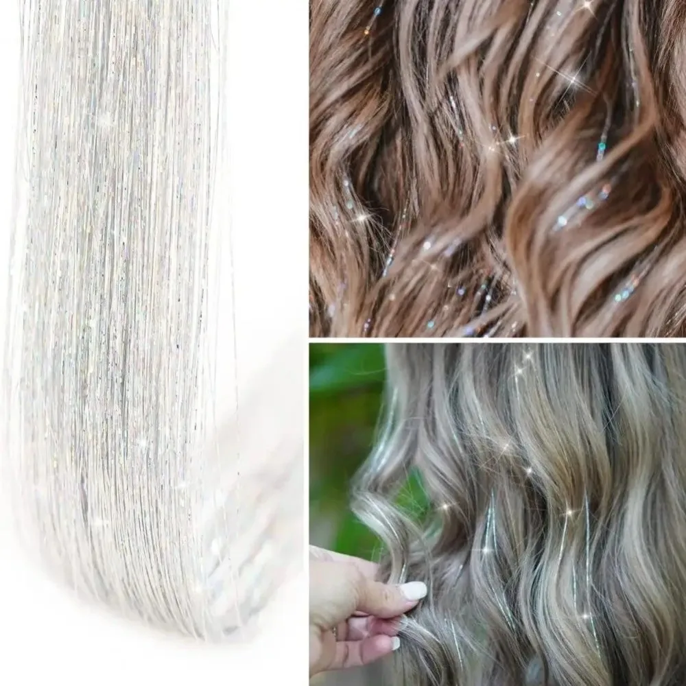 Highlights Clip-in-Haarverlängerungen Feenhaar Glänzendes Haar Highlights Lange gerade farbige Haarverlängerungsclips – Detail 10