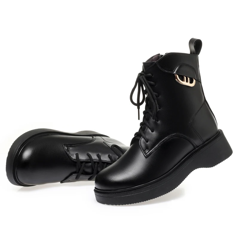 AIYUQI Women's Winter Boots Wedge 2024 New Natural Wool Warm Ladies Short Boots British Style Women's Motorcycle Boots