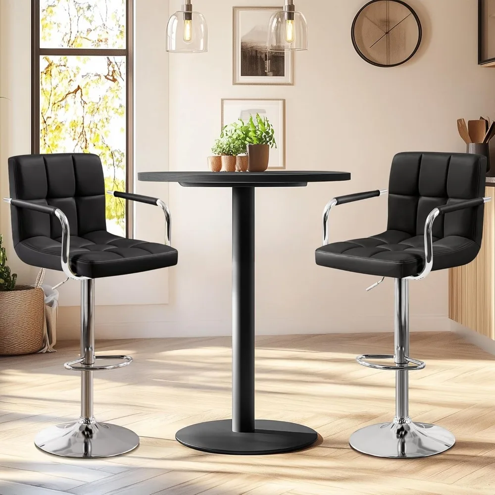 Bart Stools Set of 4, PU Leather Adjustable Barstools with Armrest, Counter Height Stool Chairs with Thickened Seat Cushion 4