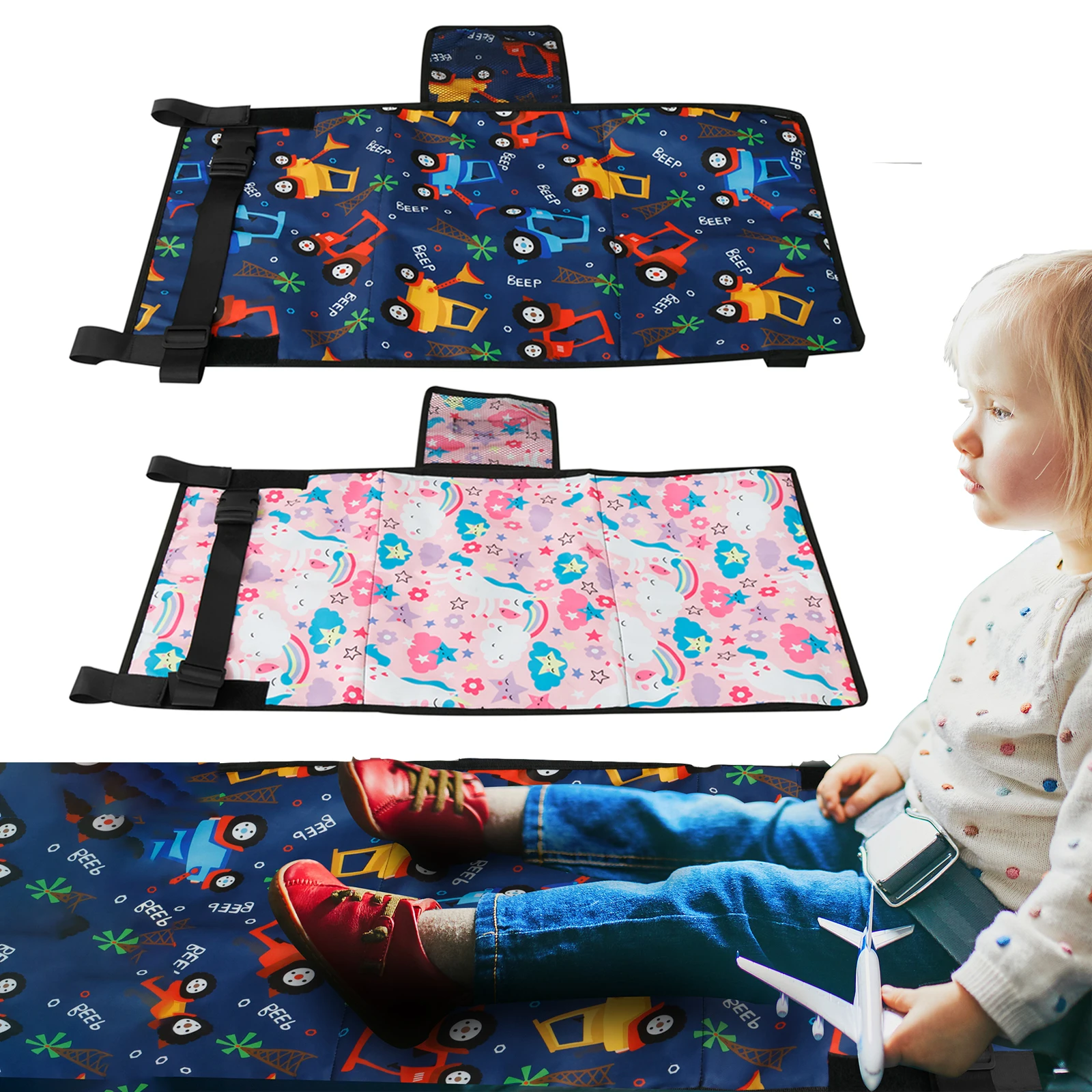 Kids Travel Airplane Pedal Bed Portable Seat Baby Hammock Extender Anti-Slip Design Stickers Oxford Cloth Leg Rest
