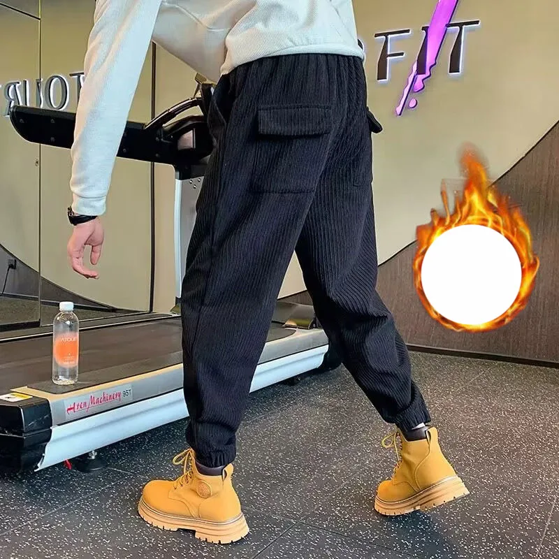 Autumn Winter KPOP Fashion Style Harajuku Slim Fit Trousers Loose All Match Casual Pants Thick Harem Pant Pockets Sweat Pants