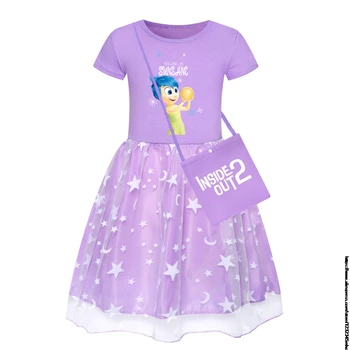 Inside Out2 Kids Clothes Knee-Length Dresses Cotton Rainbow Star Dress Teenagers Cartoon Girls Clothing Party Clothes Best Gift