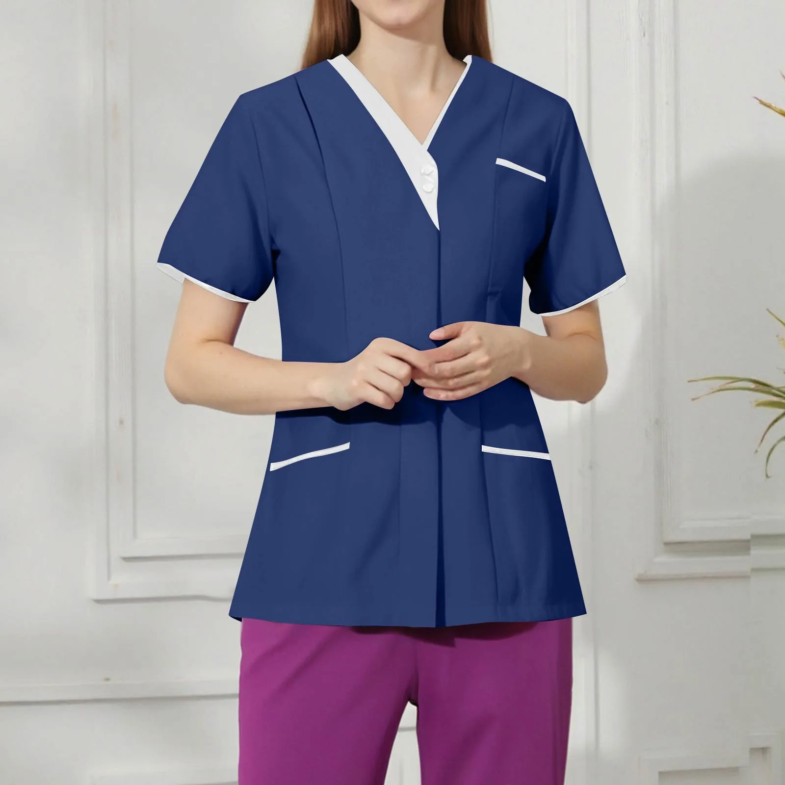 Ropa de trabajo clínica, uniforme de enfermera médica, Top de manga corta, ropa de médico, blusa médica de Color sólido,
