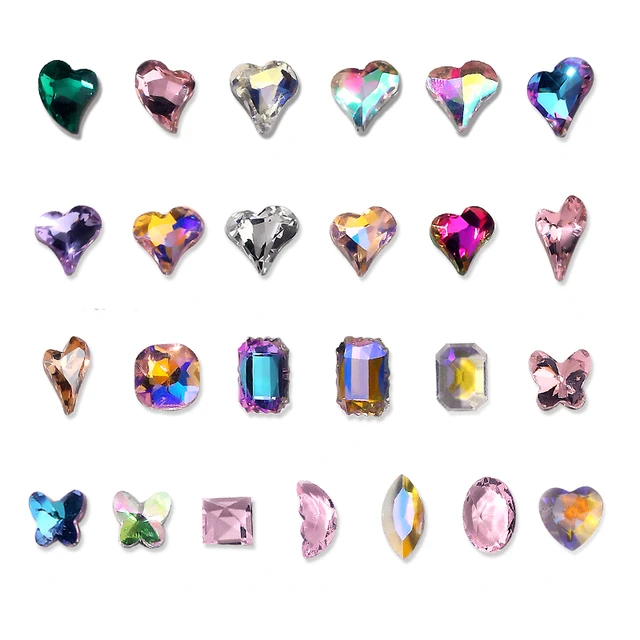 32 Pcs Heart Nail Charms Crown Charms for Nails 3D Heart Planet Nail Gems  Kawaii Love Nail Charms Crystal Clear Diamond Alloy Nail Art Jewelry Nail