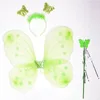 Kids Butterfly Headband Wings Wand 3 Pcs Set Girls Summer Photography Outfit Children Silk Yellow Green Purple Pink Color Props 2