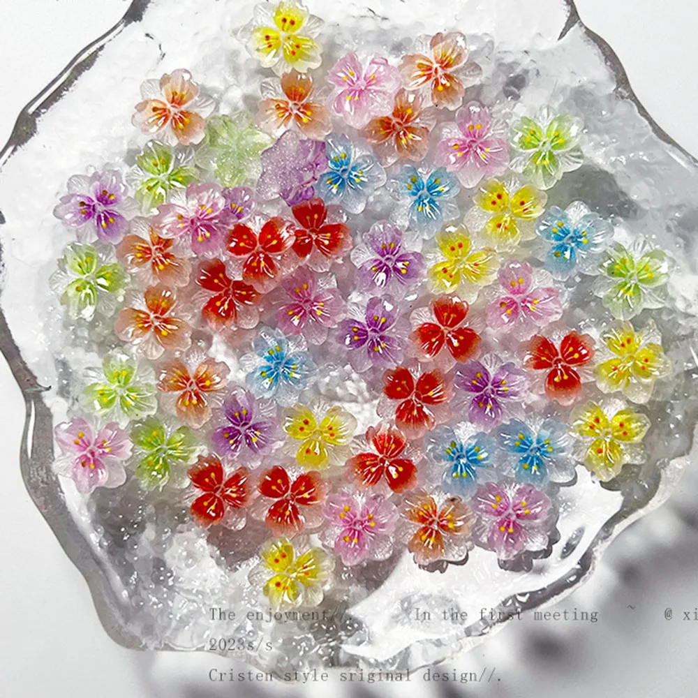 50 Stück 3D-Blumen für Nägel Charms Eis durchscheinende Blume Nagel Charms Blume leuchtende Dekoration für Nägel Design Harz Blütenblätter – Detail 2