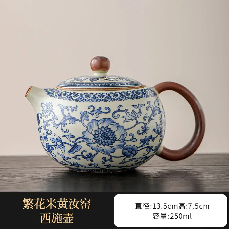 כוס תה קרמיקה מצויירת בצורת לוטוס פורצלן כחול ולבן וינטאג' עם כדור תה פשוט לסינון