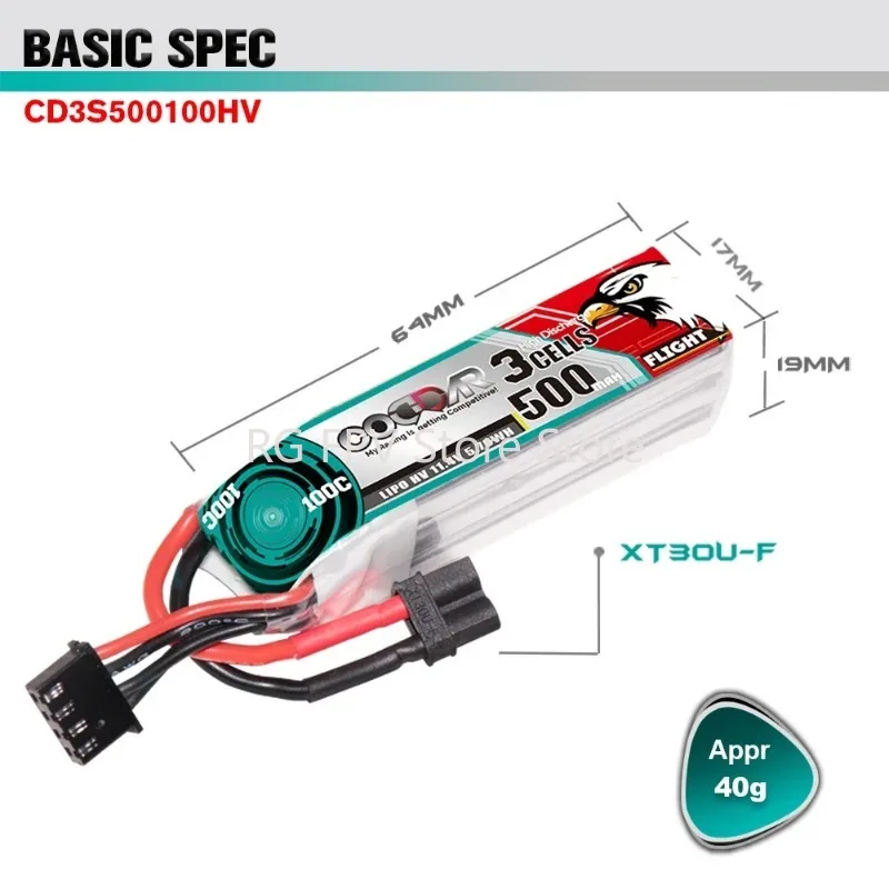 Coddar 500Mah 3S Hv 11.4V 100C Xt30 Rc Lipo Batteria Stuzzicadenti Drone Cinewhoop Cinelog Cinewhoop Rc Giocattolo Piccolo Heli Aereo Quad