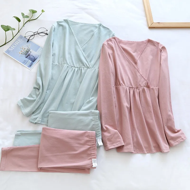 

Feeding Pajamas Modal Long Sleeve V-Neck Maternity Pyjamas Hospital Suit For Pregnant Women 2024 Spring Summer Home Clothes Set