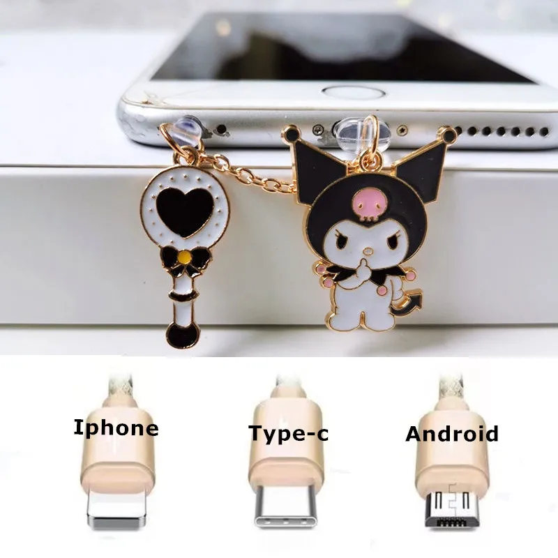 

Новинка Sanrioes Apple Huawei телефон с зарядным портом Пылезащитная заглушка универсальная Oppo Android Kuromi подвеска супер милая заглушка для наушников