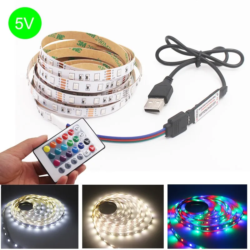 USB RGB LED Strip Lamp 2835 SMD DC 5V IP20 Non Waterproof Flexible LED Light Tape Ribbon 1M 2M TV  Backlight LED Controller