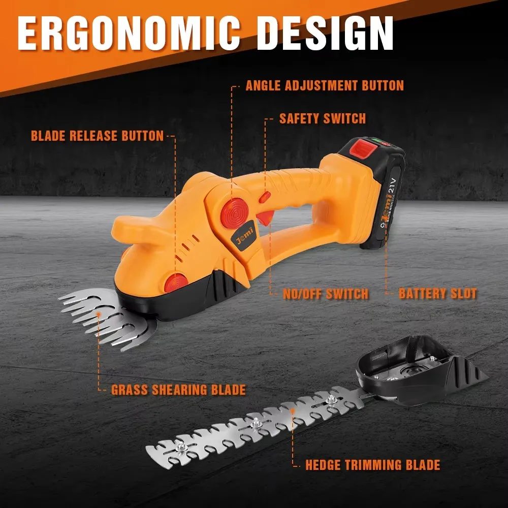 Jemi Tool Portable Cordless Electric Hedge Trimmer, 2-in-1 Handheld Hedge Machine for Mowing Lawns, Gardens, Shrubs 6