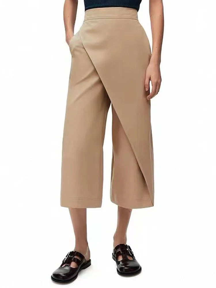 

Designer retro piece elastic high-waisted capri pants 2024 summer women's new straight leg fashion luxury wide-leg pants