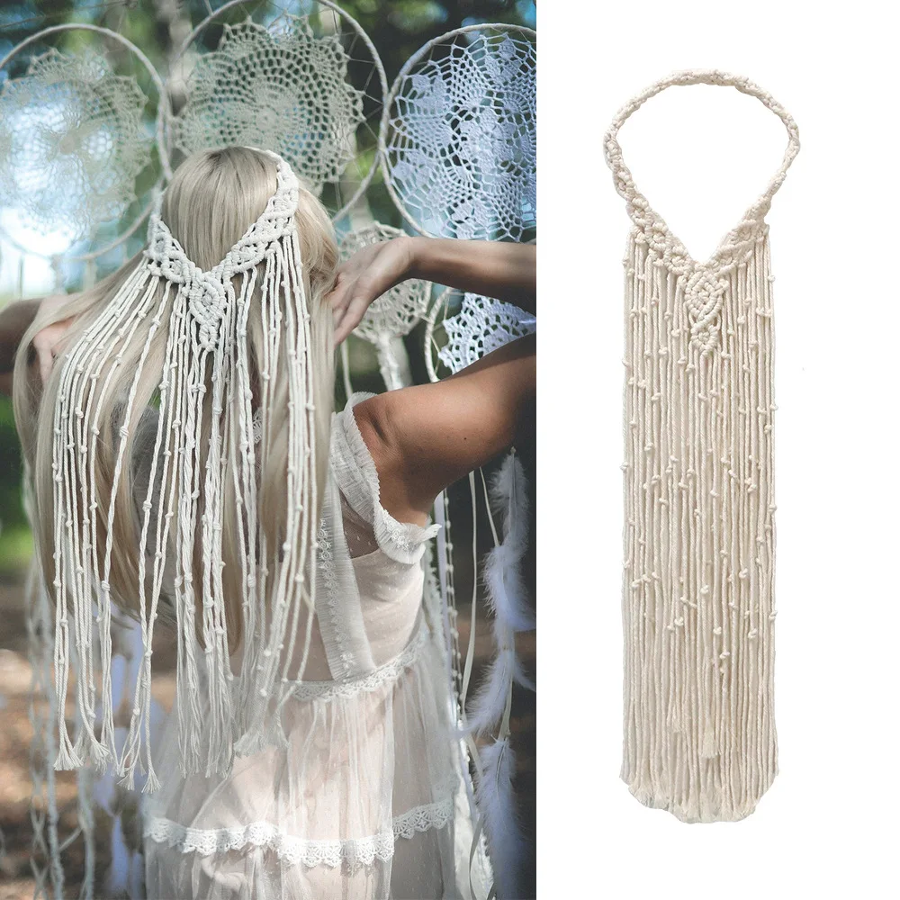 

Women Wedding Hair Accessories Long Streamer Headbands Cotton Wool Crochet Headband Bohemian Style Travel Ethnical Accessories