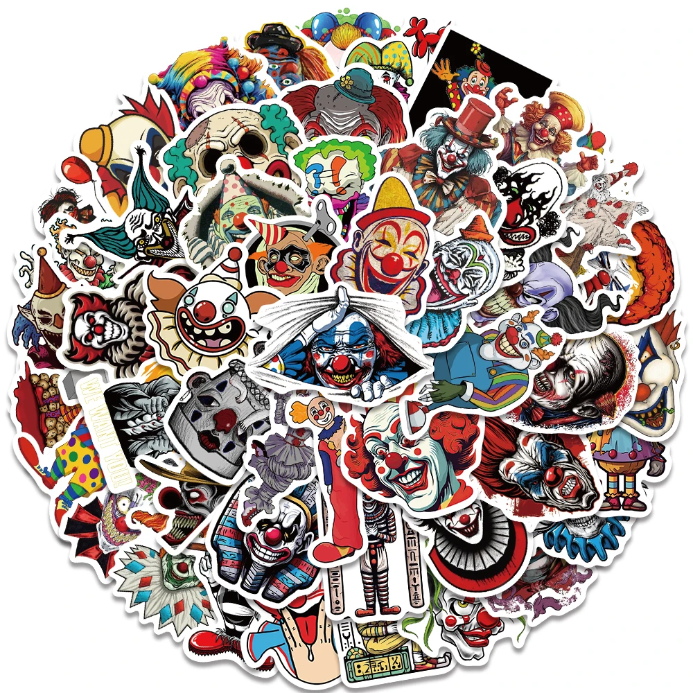 

50pcs Vinyl Laptop Decals Funny Cartoon Horror Clowns Stickers For Luggage Guitar Phone Diary Skateboard Waterproof Graffiti