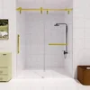 Frameless Slidable Shower Door,56-60" W × 76" H, 5/16" Clear Tempered Glass, Gold Stainless Steel Handle, Noiseless Shower Door 2