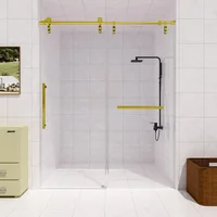 Frameless Slidable Shower Door,56-60" W × 76" H, 5/16" Clear Tempered Glass, Gold Stainless Steel Handle, Noiseless Shower Door 2