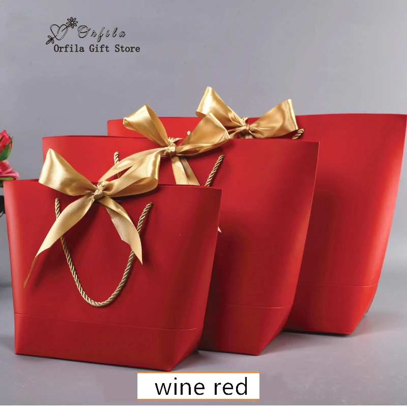 Large Size Gift Box Packaging Gold Handle Paper Gift Bags Kraft Paper With Handles Wedding Baby Shower Birthday Party Favor