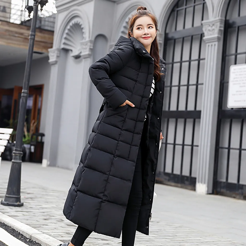 

Casual New Down-Cotton Outwear Long Hooded Jacket Female Down Coats Korean Elegant Zipper Warm Autumn Thick Women Winter Parkas