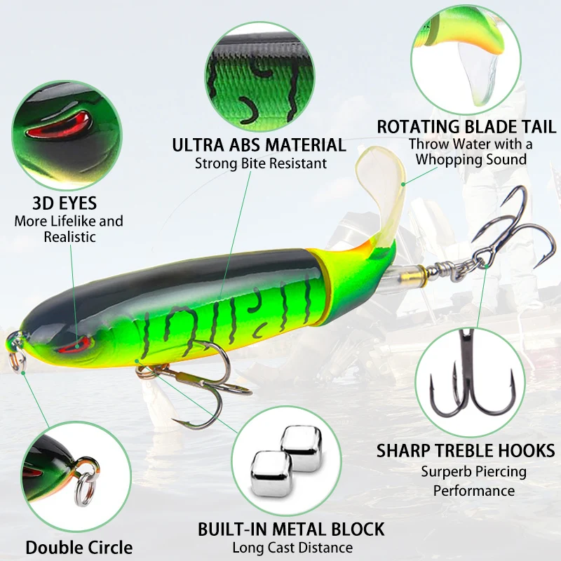 6Pcs Whopper Plopper Topwater Fishing Lures Lot Rotating Tail for Bass Pike Chub Fishing Accessories Hard Bait Simulation Bait 2