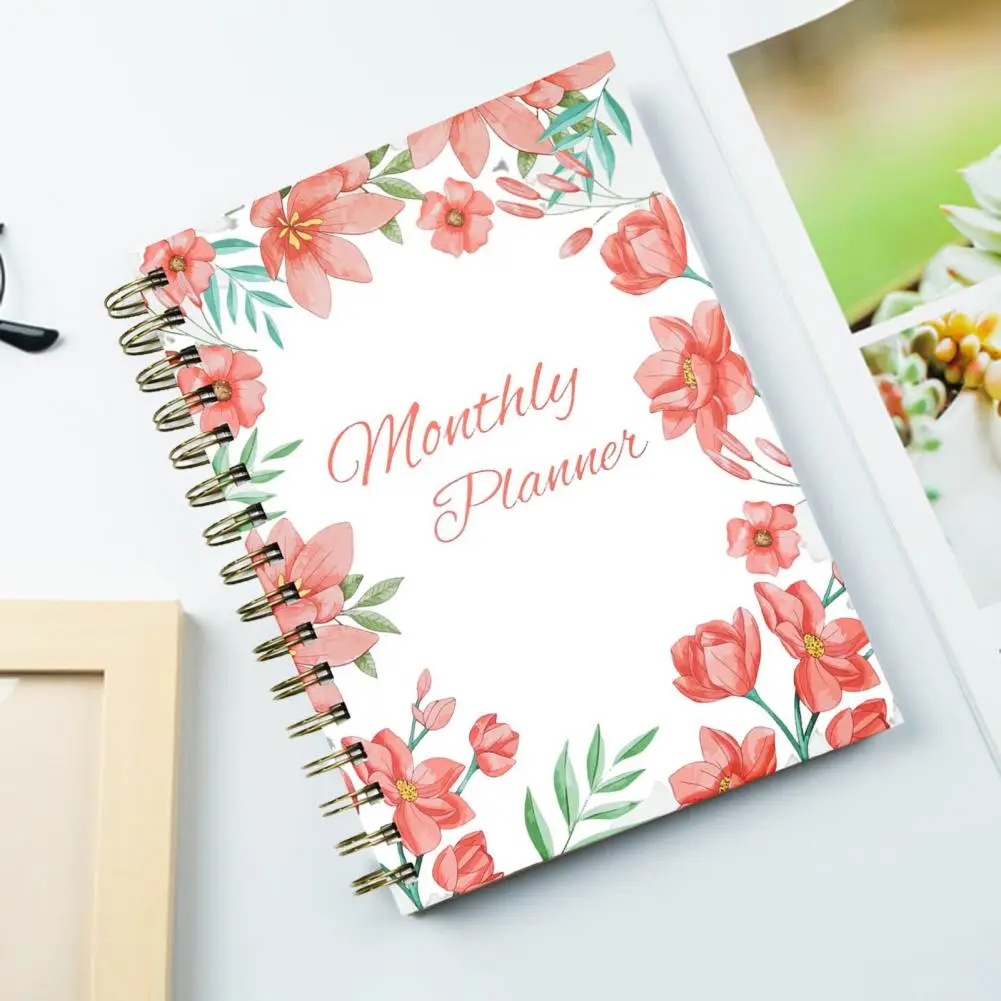 A5 2024 Monthly Planner Twin-wire Binding Thick Paper Portable Hardcover Journal Dairy Notebook Student Office Supplies