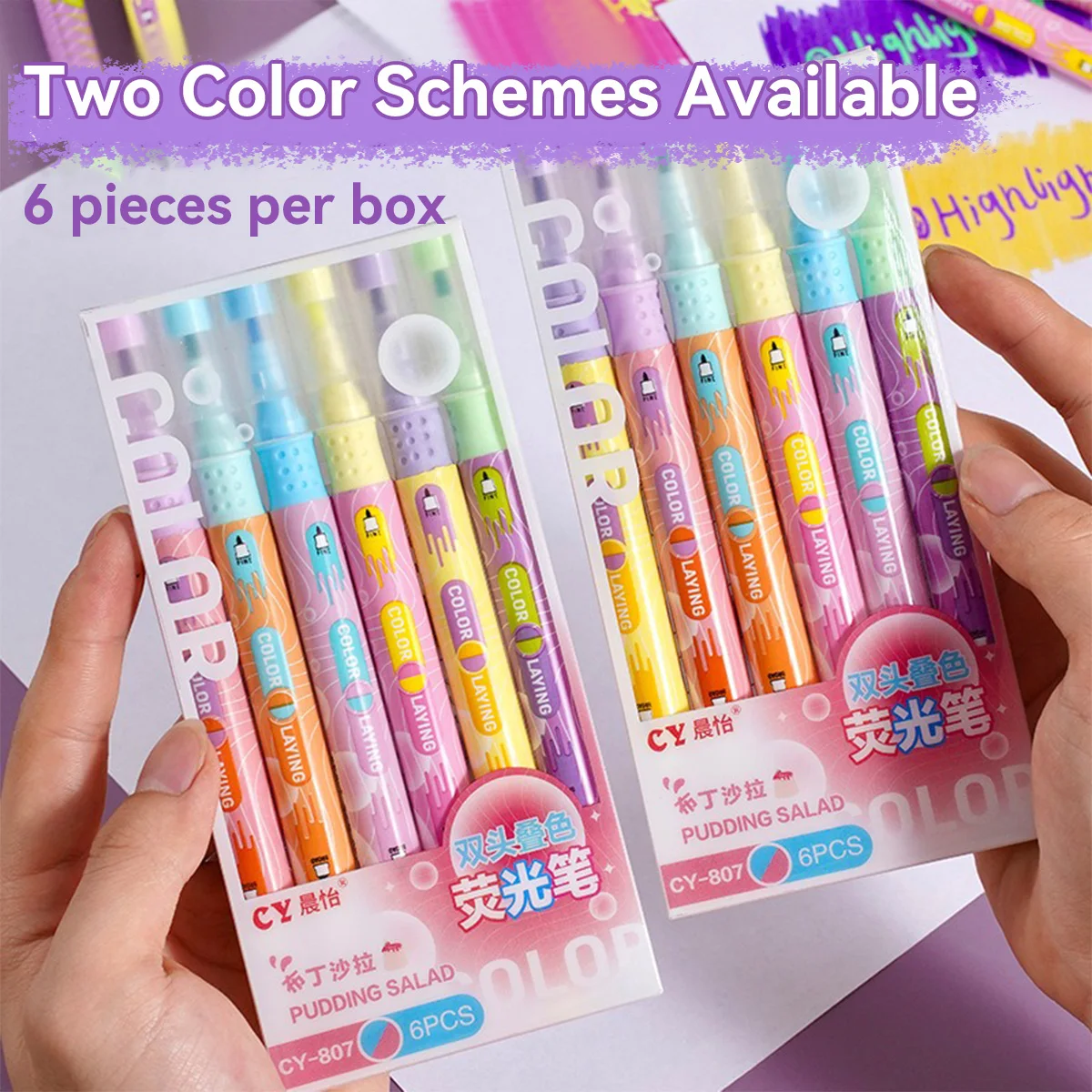 6 Packs SET Double-head Highlighter Repeatable Color Key Marks Kawaii Korean Stationery Office Culture and Education Supplies