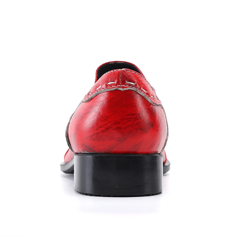 Plus Size Men's Genuine Leather Shoes Wedding Party Pointed Casual Business Shoes Men's Formal Red Embroidered