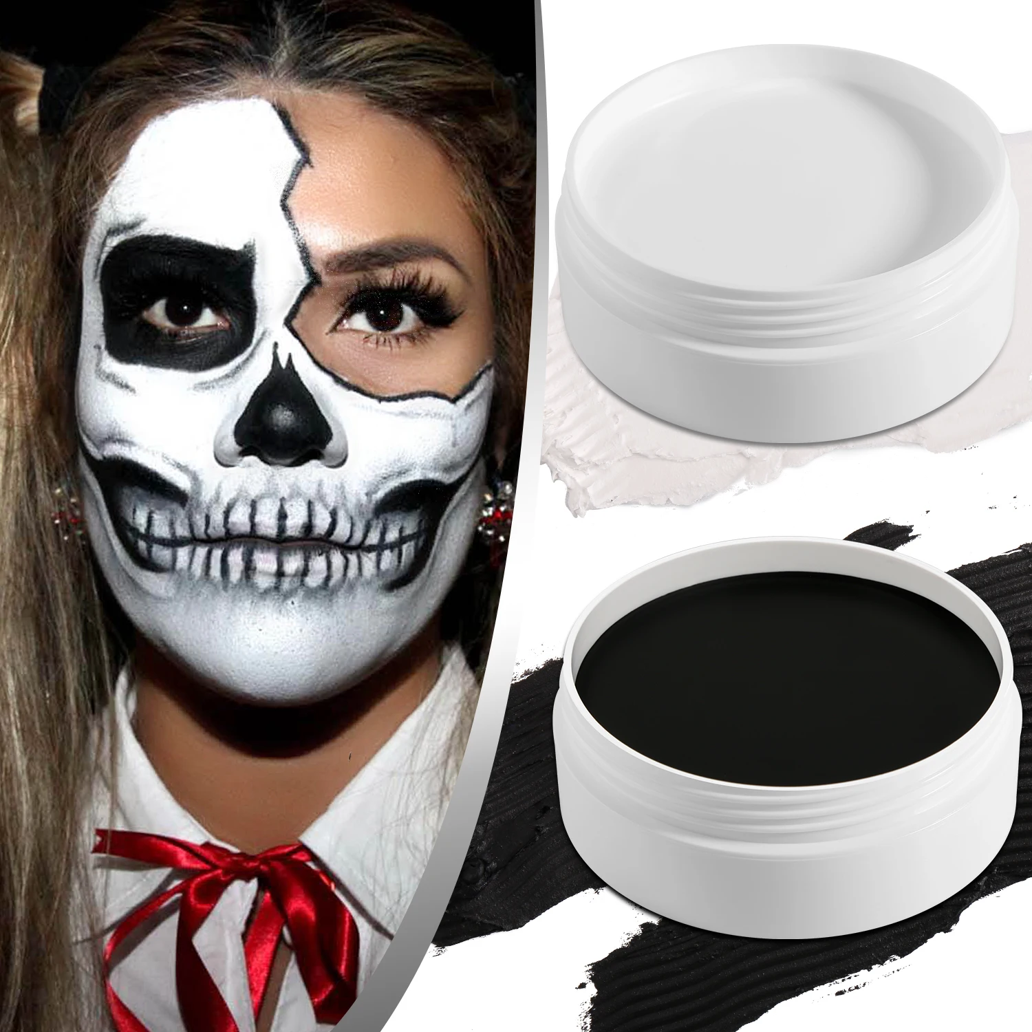 

Cream Oil Face Paint Black White Face Paint- Halloween Clown Makeup Black White Face Body Paint, Makeup for Dress Up Cosplay