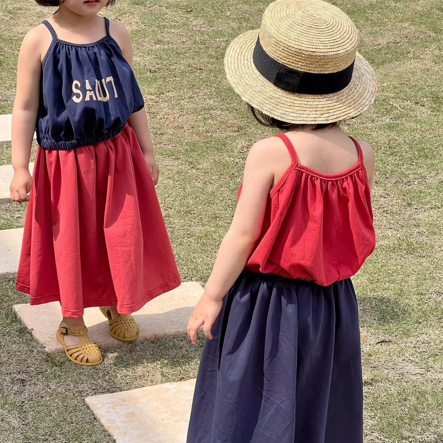 

Korean Girl's Clothes 2023 Summer New Girls' Halter Top Or Long Skirt Fashion Sweet Girl's Elastic Waist Vest Or Skirt