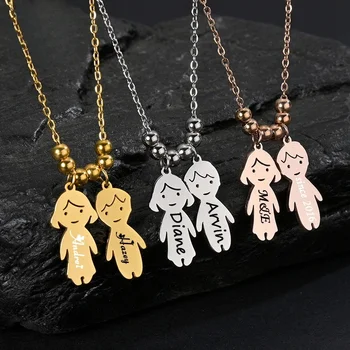 Engraved Name Necklace for Women & Kids, Personalized Stainless Steel Pendant with Date Beads, Dainty Family Jewelry Gift for Bi