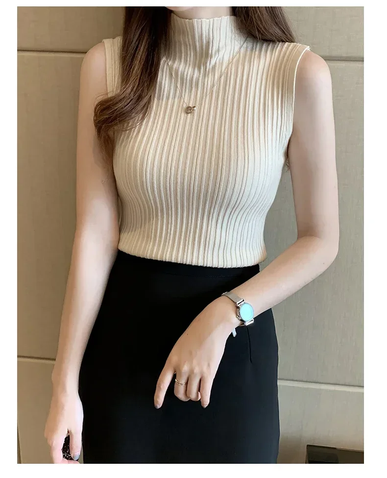 Women Knitted Slim Tank Top Solid Sleeveless Sexy O-Neck Crop Top Casual T-shirt Cotton Off Shoulder Crop Tank Top Summer