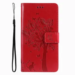 Charming Cat Tree Wallet Case with Card Slots and Protective Cover - P9 Lite 2016 (Red)