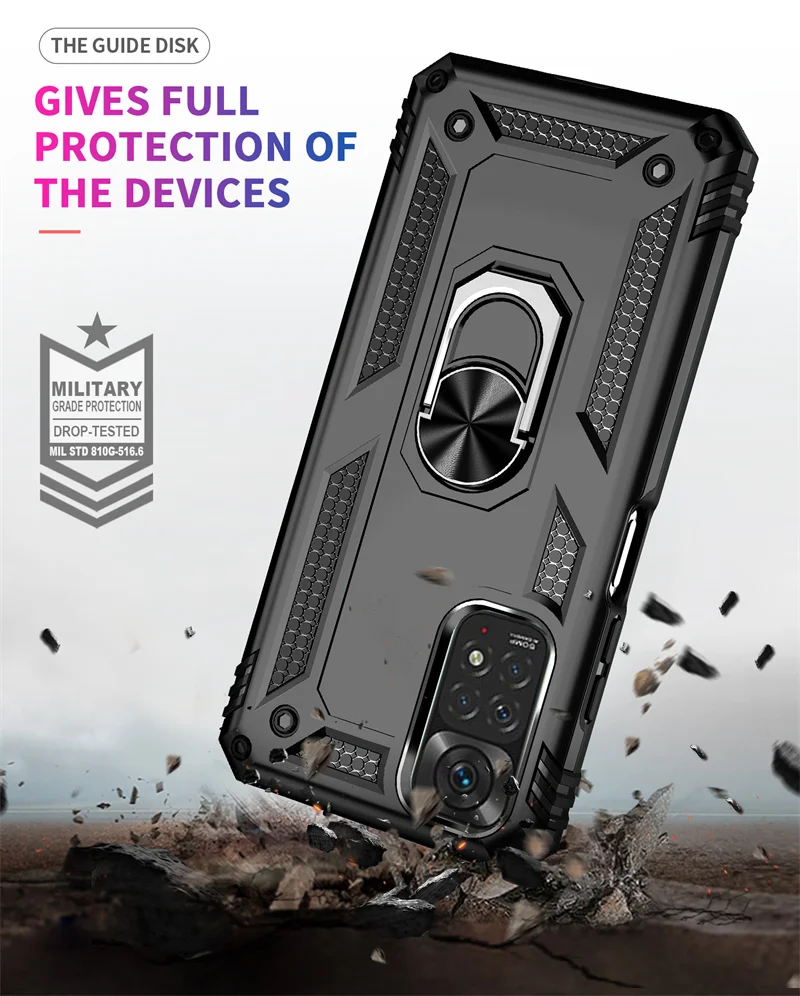 Durable Magnetic Metal Ring Holder Armor Case with Bumper Protection