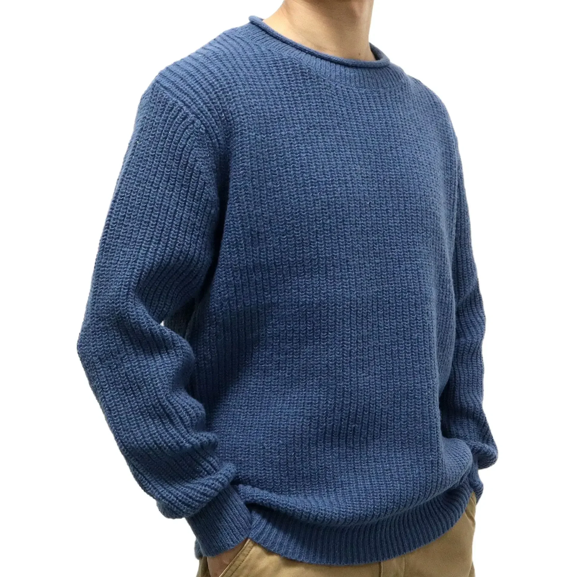 

Mens Sweater Autumn Winter Round Neck Long Sleeve Pullover Bottoming Long Sleeve Navy Blue Male Knit Top