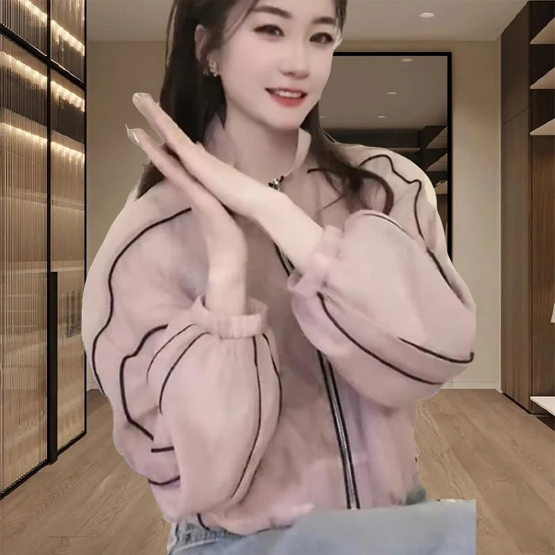 2024 여름 새로운 여성 야외 캐주얼 들어 갔어 의류 자켓 몸집이 작은 자른 Uv 보호 유행 짧은 코트