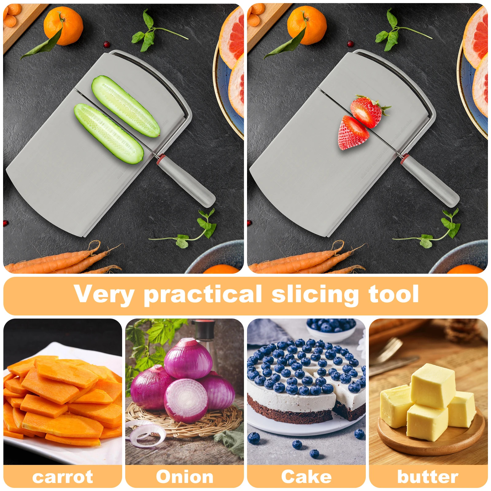 Cheese Slicer Stainless Steel Cheese Cutter Board with Sharp Blade 8.3×5×1.2 Inch Cheese Slicer Board with Grid Scale Lines