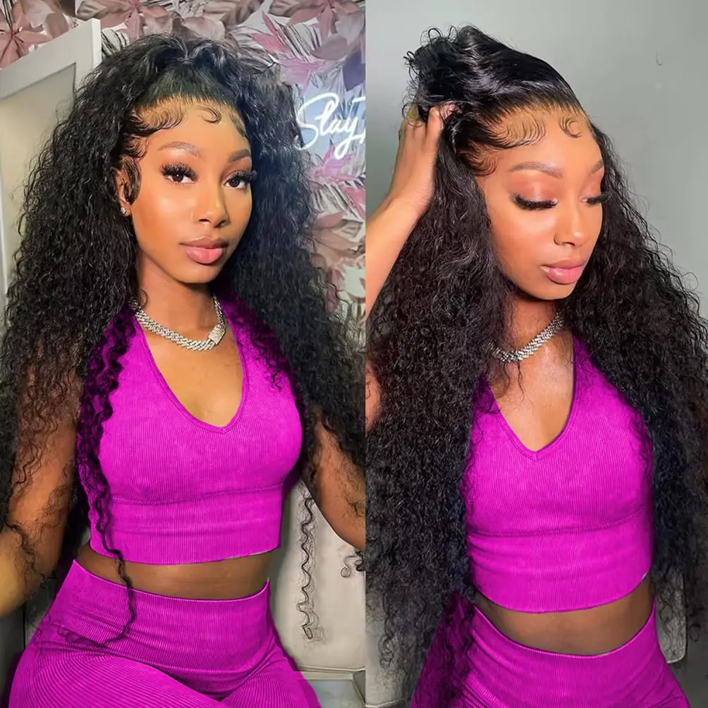 Curly Wave HD Lace Front Human Hair Wigs For Women Ponytail Wig Glueless 210% 360 HD Full Lace Frontal Wig Human Hair PrePlucked
