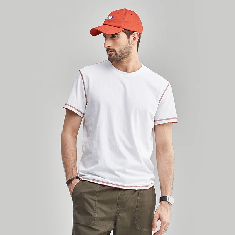 

CKNE 180g26S Brushed Long Staple Summer Loose Casual White Pure Cotton Round Neck Short Sleeved T-shirt For Men