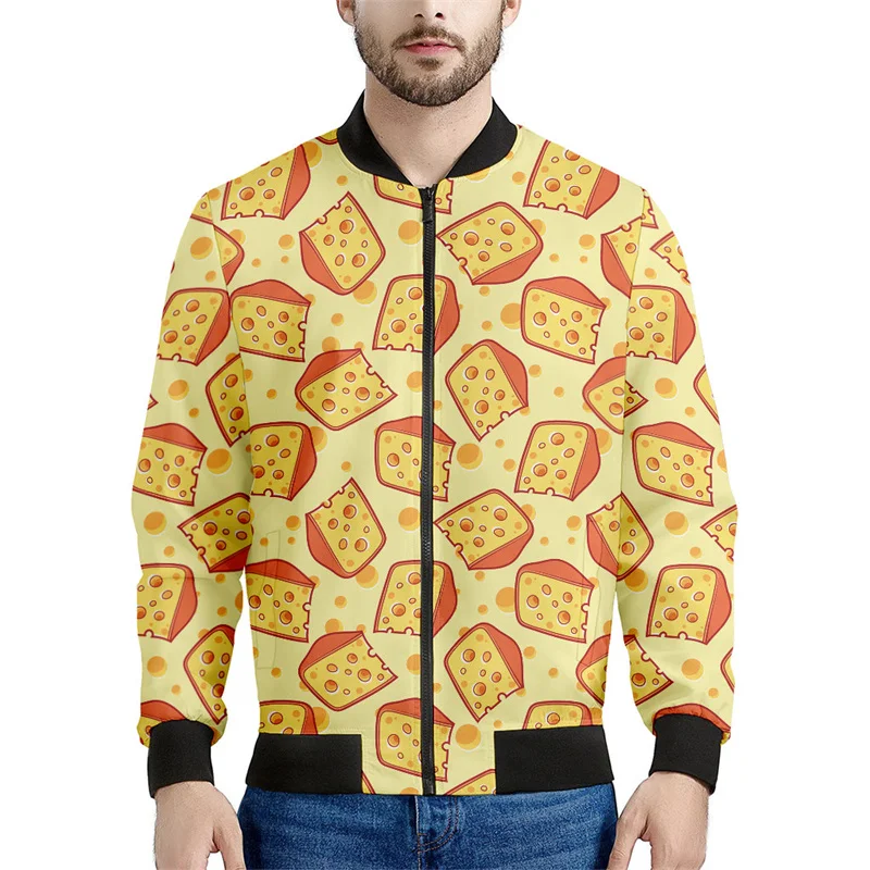 thumbnail image 1 of Chaqueta con cremallera y estampado 3D de queso amarillo para hombre y niño, sudadera con capucha y manga larga de gran tamaño, chaqueta bomber para mujer, 1 of 4