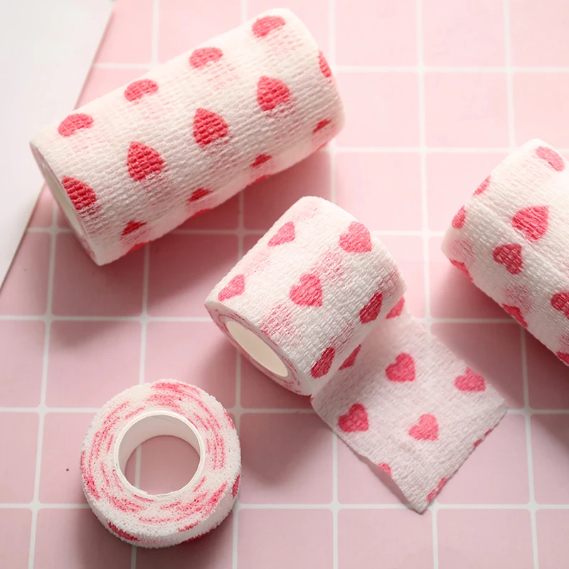 

1 Roll White love heart Printed Medical Self Adhesive Elastic Bandage 4.8m Sports Wrap Tape for Finger Joint Knee