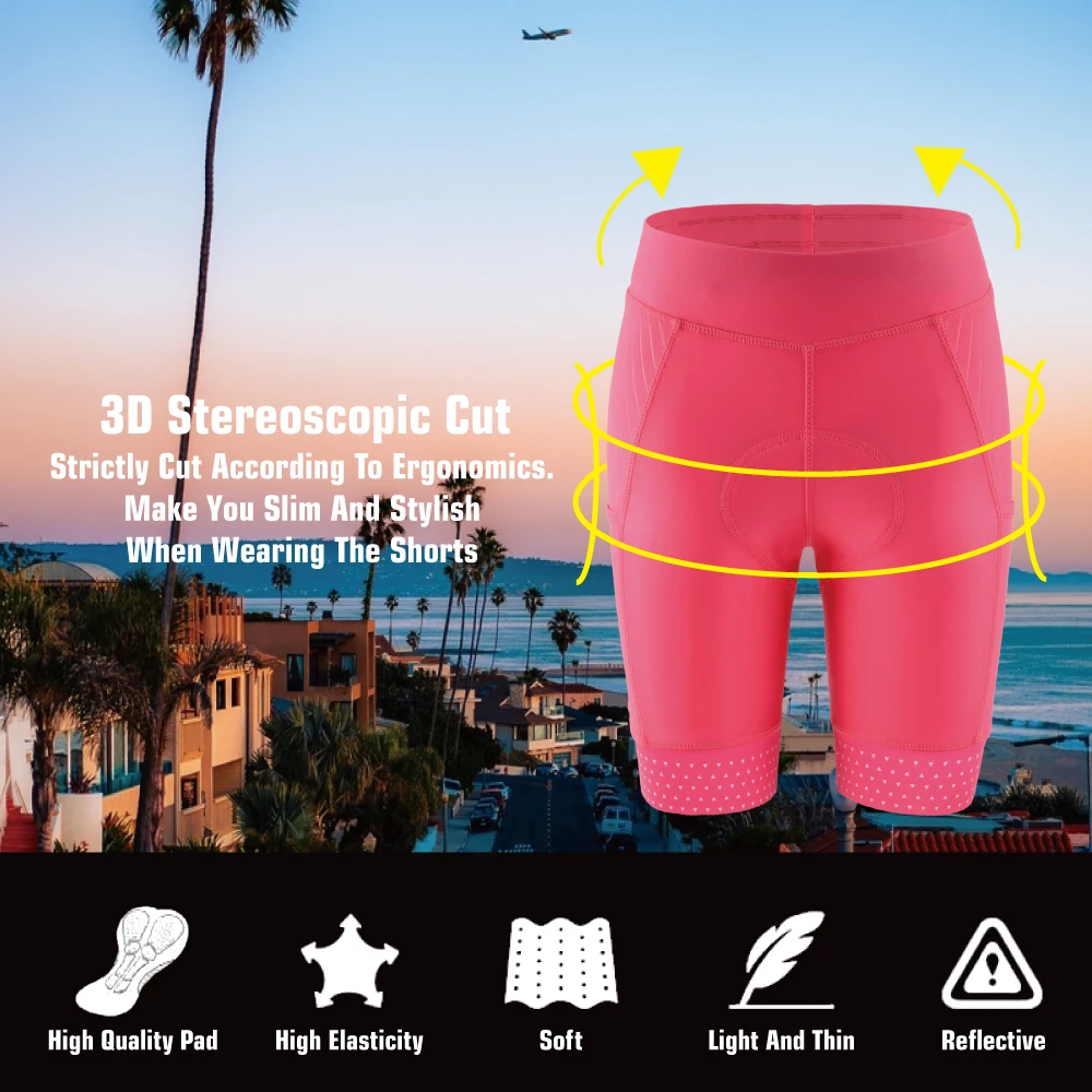 KEMALOCE Women Cycling Shorts Pink&Black Breathable Summer Bicycle Shorts Female 5D Gel Pad Pocket Lady Bike cycling shorts